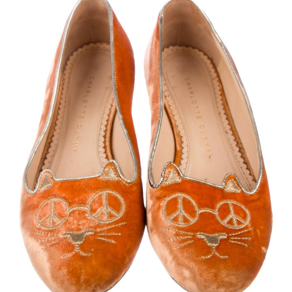Charlotte Olympia Velvet Peaceful Kitty flats